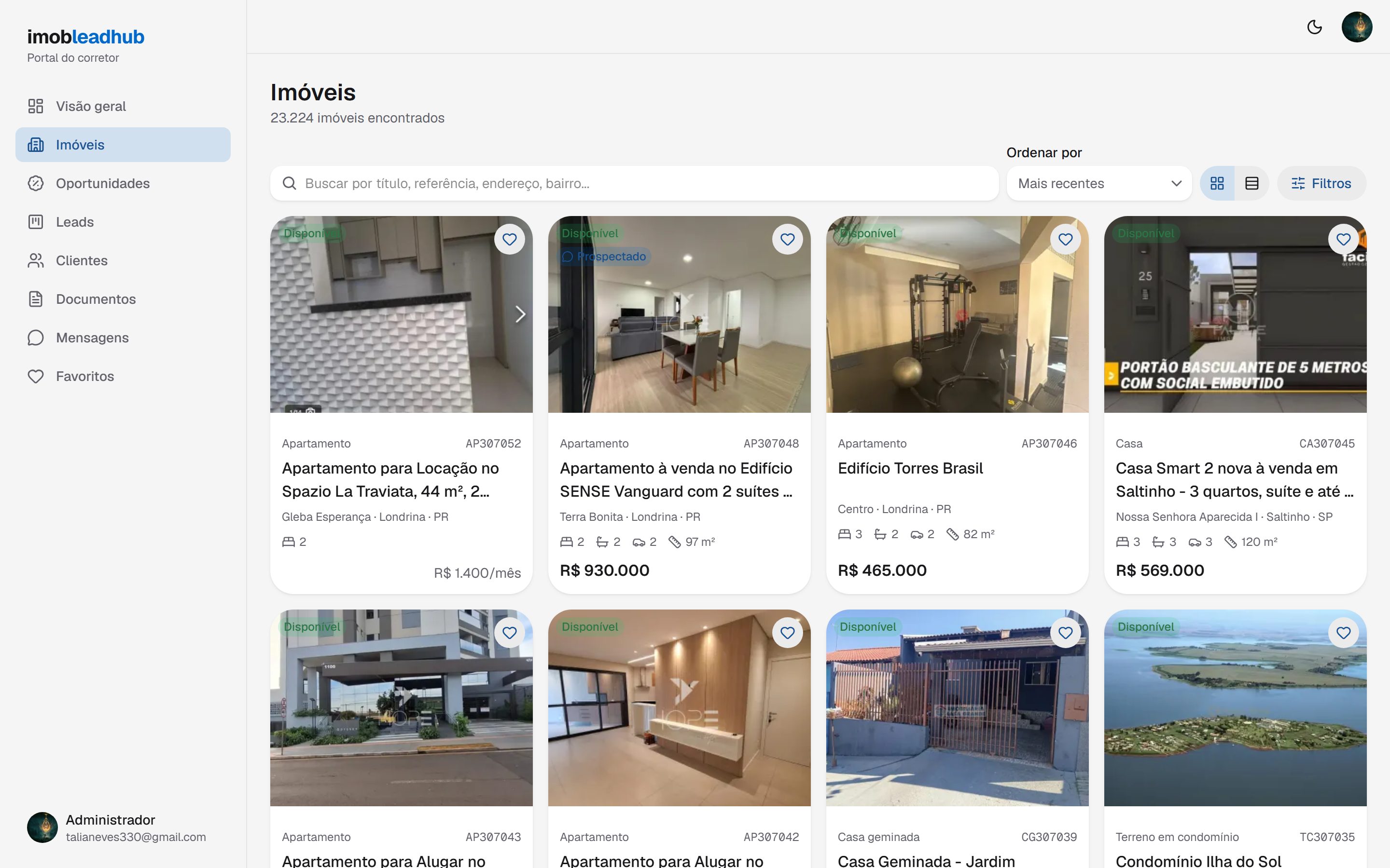 Lista de imóveis do portal com filtros avançados